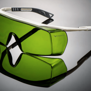 Laser safety glasses with green lenses